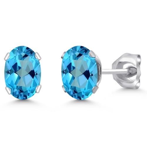 Gem Stone King Oval Gemstone Birthstone Stud Earrings for Women Men | Oval Cut 7X5MM | Fine Jewelry Gifts for Mom Dad Wife Him Her - style: American Blue Mystic Topaz