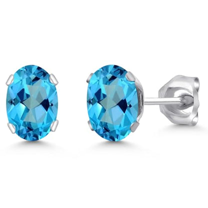 Gem Stone King Oval Gemstone Birthstone Stud Earrings for Women Men | Oval Cut 7X5MM | Fine Jewelry Gifts for Mom Dad Wife Him Her - style: American Blue Mystic Topaz