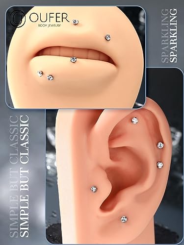 OUFER 2PCS Nose Piercings, G23 Solid Titanium Threadless Nose Rings 20G, Clear Tiny CZ Nose Stud Flat Back Nose Nostril Piercing Jewelry for Women Men - size: 2.5mm CZ_20g 6mm