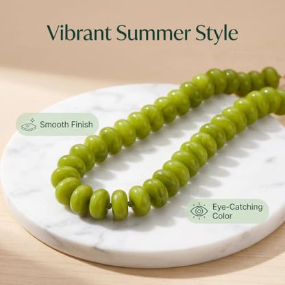 Chunky Beaded Statement Necklace for Women, Colorful Rondelle Bead, Bohemian Style, Adjustable Length, Summer Beach Accessory - color: Olive Green