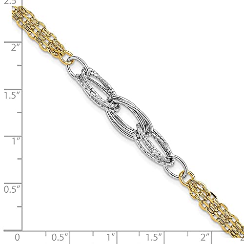Solid 14k Gold Two-Tone Gold Fancy Link Bracelet 7.5"