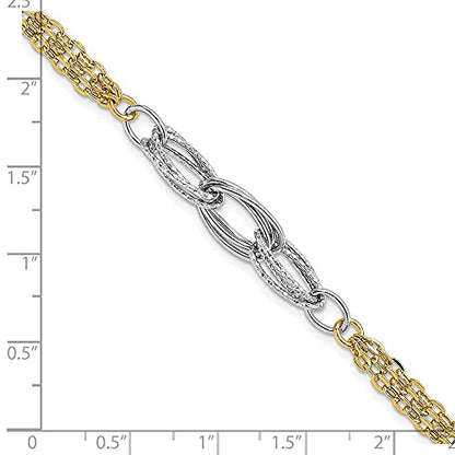 Solid 14k Gold Two-Tone Gold Fancy Link Bracelet 7.5"