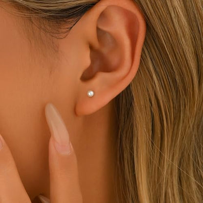 Pearl Stud Earrings for Women Gold/Silver Plated 3mm 4mm 5mm 6mm 8mm Pearl Earrings Dainty Hypoallergenic Earrings - color: White Gold, size: 3 Millimeters