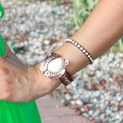 Montana West Rustic Couture's Bohemian Turquoise Cuff Bangle Bracelets for Women Cowgirl - color: White Smoke