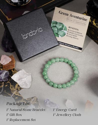 Natural Stone Beaded Bracelets for Men Women, 4mm 6mm 8mm | Healing Crystal, Protection Gemstone, Gift Packaging with Energy Card, Stretch Jewelry, Replacement Beads Included, 18 Stone - color: Green Aventurine(Wealth & Success), size: 8mm