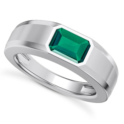 1CT - 3CT Gemstone Signet Pinky Ring - Emerald Cut Gem Pinky Ring White Yellow Rose 10K 14K 18K Gold Sterling Silver Mens Gem Signet Rings for Anniversary Fathers Day - style: Emerald