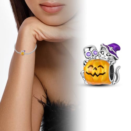 Charm for Bracelets and Necklaces Heart Cat Flower Boy 925 Sterling Silver Bead Birthday Jewelry Gift for Women - color: Halloween Pumpkin Ghost Charm