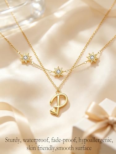 14K Gold A-Z Initial Lette Necklace Star Choker Women Necklace | Personalized Initial Jewelry, Meaningful Name Letter Gift for Women Wife Mom Friend, Perfect Present For Birthday/Anniversary - style: 14K Gold-P