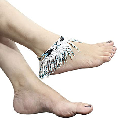 Handmade Beaded Foot Anklet Bohemian for Women Native Southwest Colors Ankle Bracelet - color: White