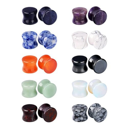 Longbeauty 20/30 Pcs Set Mixed Stone Saddle Double Flared Ear Tunnels Expander Plugs Stretcher 3MM-20MM - style: 10pairs, 9/16"(14mm)