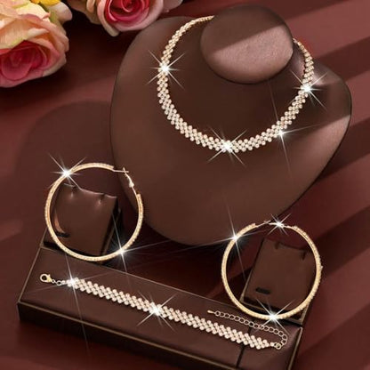 Black Jewelry Sets Rhinestone Necklace Hoop Earrings Bracelet Set Prom Formal Sparkly Costume Jewelry Sets for Women - color: Gold