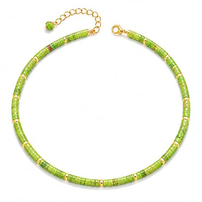 Natural Heishi Gemstone Choker Necklace for Women, Adjustable 15"+2" Beaded Layering Necklace, Coastal Beach Jewelry Gift for Her - color: Imperial Turquoise