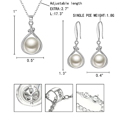 EleQueen 925 Sterling Silver CZ Freshwater Cultured Pearls Bridal Pendant Necklace Earrings Wedding Jewelry Sets, Valentine's Day/Mother's Day/Christmas Gift - style: Pearl Necklace Earrings Set