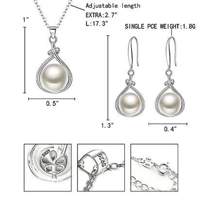 EleQueen 925 Sterling Silver CZ Freshwater Cultured Pearls Bridal Pendant Necklace Earrings Wedding Jewelry Sets, Valentine's Day/Mother's Day/Christmas Gift - style: Pearl Necklace Earrings Set