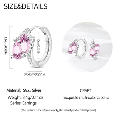 925 Sterling Silver Huggie Hoop Earrings for Women with 5A Cubic Zirconia Jewelry Birthday Gift - style: Heart to heart