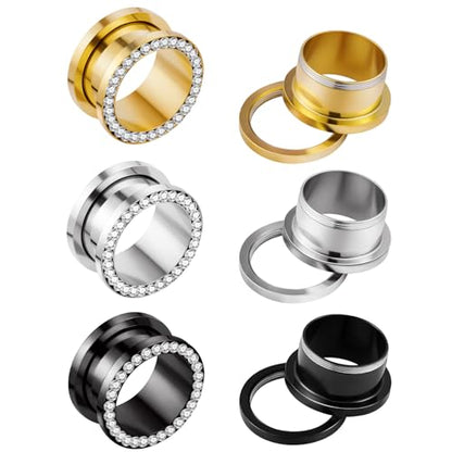 6PCS Stainless Steel Ear Tunnels Kit Double Flare Saddle Ear Expanders Earring Tunnels Gauges Ear Plugs Ear Stretching Set CZ Piercing Jewelry for Women Men 2G-5/8” - color: Style-A, size: 5/8"(16mm)