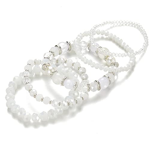 Noessla Beaded Boho Stretch Bracelet Colorful Stackable Crystal Beads Bracelets Trendy Costume Jewelry Mothers Day Gifts for Women - color: 21-White