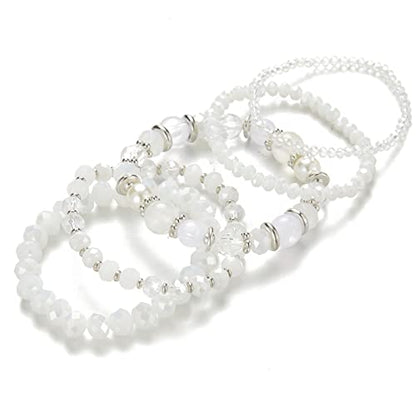 Noessla Beaded Boho Stretch Bracelet Colorful Stackable Crystal Beads Bracelets Trendy Costume Jewelry Mothers Day Gifts for Women - color: 21-White