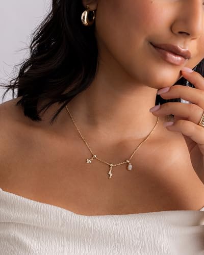 PAVOI 14K Gold Plated Dainty Necklace with Removable Charms Set for Women | 2 and 3-Pack Small Motif & Mantra Pendants, Adjustable Chain Gold Charm Necklace, Cute Jewelry Gifts - style: Celestial Pack