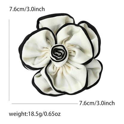 Camellia Flower Brooch Pin for Women Black Flower Brooches Large Fabric Flowers Brooch for Women Dress Accessorie - color: White flower brooch