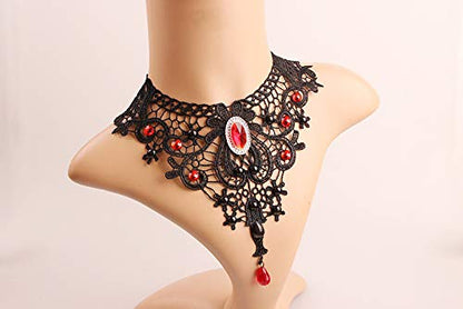 Vampire Choker Necklace for Women Gothic Lace Choker Necklace Y2K Goth Red Black Zirconia Pendant Necklaces Halloween Dark Bridal Vampire Costume Jewelry Accessories - style: Style-J