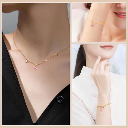 18K Gold Filled A-Z Alphabet Letters Charms,26Pcs Initial A-Z Alphabet Charms,Bracelet Necklace Earrings Charms for DIY Jewelry Making - color: Pink