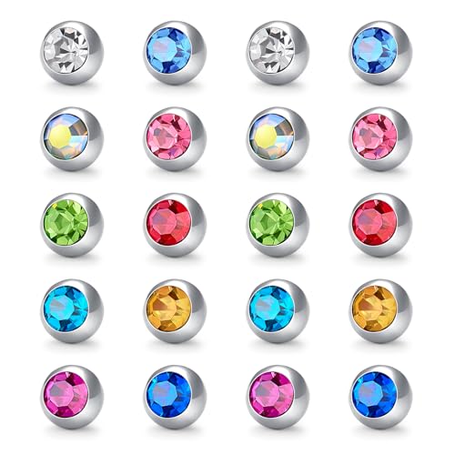 VCMART 14G 5mm 8mm Replacement Balls Externally Threaded Piercing Balls for Tongue Nipple Navel Belly Button Rings Industrial Barbell Piercing Surgical Steel Body Piercing Jewelry Parts - color: 20pcs 5mm ball -1