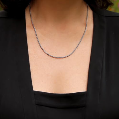 Solid 925 Sterling Silver Foxtail Chain Necklace, Width 1.5mm - Oxidized Non-Tarnish Unisex Snake Design Wheat Chain Necklace for Men Women 17.7" 19.7" 21.6" 23.6" Inch - Handmade - style: 21.6" - 55 cm
