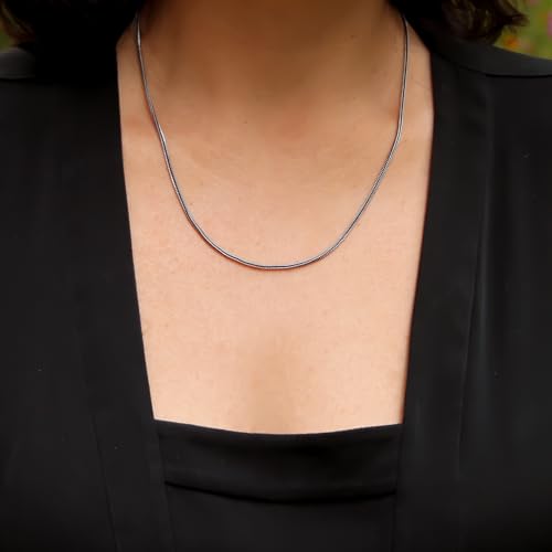 Solid 925 Sterling Silver Foxtail Chain Necklace, Width 1.5mm - Oxidized Non-Tarnish Unisex Snake Design Wheat Chain Necklace for Men Women 17.7" 19.7" 21.6" 23.6" Inch - Handmade - style: 23.6" - 60 cm