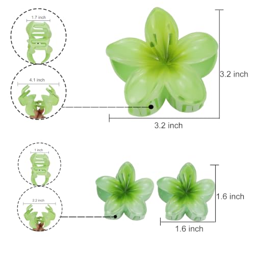 Flower Hair Claw Clip Set,1 Pc Large and 2 Pcs Small Hawaiian Plumeria Claw Clips,Beach Tropical Hair Accessories for Women (Green) - color: Green