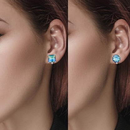 YOQUCOL 2 Pairs 8MM Cubic Zirconia Crystal Clip On Stud Earrings Non Pierced Stud Earrings For Women - color: Aurora-Blue Green