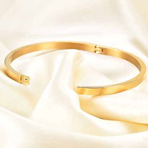 VQYSKO Love Friendship Bracelet Bangle Gold Rose Gold Silver with Cubic Zirconia Stones Stainless Steel Hinged Jewelry with Crystal Oval Bracelet Birthday Present for Her Women Teen Girls - style: 2PC-6.7 Inch-Silver+Gold
