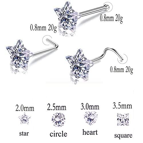 Nose Rings & Studs - 18g, 20g, 22g 14K Gold Bone Nose Studs for Women in Titanium Steel - color: 20g 5pcs Silver L Shaped 316L Surgical Steel