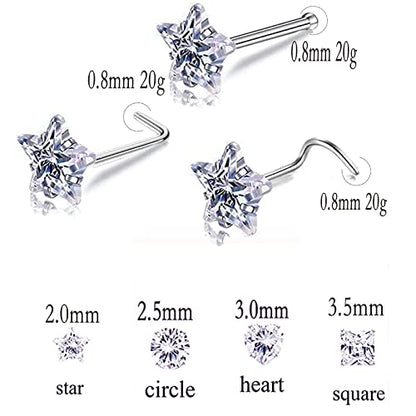 Nose Rings & Studs - 18g, 20g, 22g 14K Gold Bone Nose Studs for Women in Titanium Steel - color: 20g 5pcs Silver Bone Shaped 316L Surgical Steel