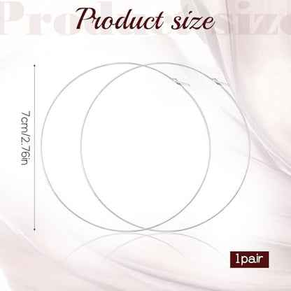Thin Gold Hoop Earrings for Women, 70mm/2.75in Large Thin Hoop Earrings, Lightweight Big Gold Hoop Earrings for Women Jewelry Gifts - color: Silver