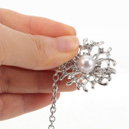 Pearl Sweater Clip for Women:Silver Alloy Cardigan Link Buckle, Retro Collar Brooch for Sweaters, Dresses, Scarves, Jackets, and Coats