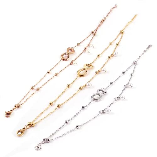 Jean Beau Infinity Beach Anklet bracelet for Women Teen Boho Waterproof Double Layered Dainty Beads Chain Charm Ankle Pearl dangling foot Jewelry Gift - color: Rose Gold