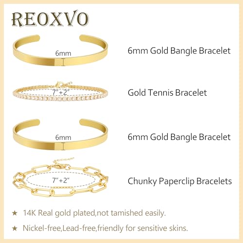 Gold Bracelets Stack Jewelry for Women Non Tarnish Waterproof | 14K Gold Plated Bangle Cuff Bracelet Set Accessories - color: Gold, style: Style B