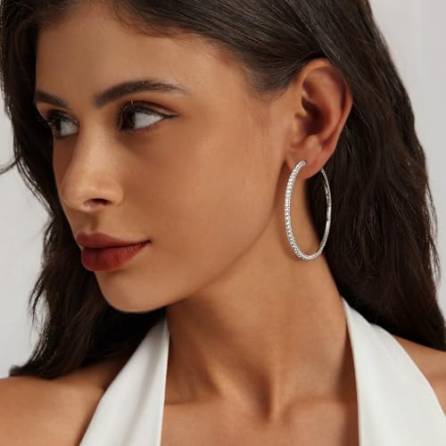 Hoop Earrings for Women, 14K Gold Sterling Silver Chunky Twisted Hoops Earring Hypoallergenic Ear Jewelry - color: Silver-75mm