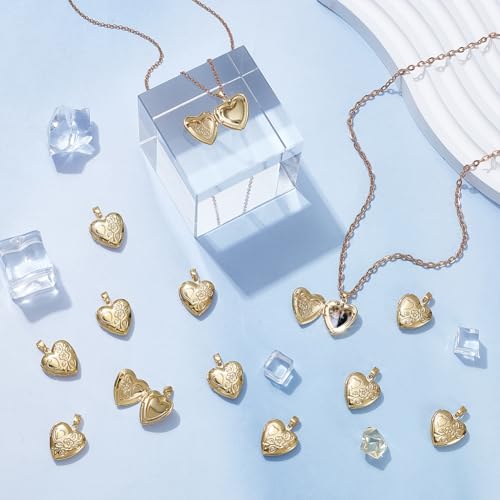 UNICRAFTALE Golden Locket Pendants Small Heart Photo Frame Charms Metal Memory Locket Charms Heart Picture Frame Bouquet Charm for DIY Jewelry Making - style: Heart and Flower