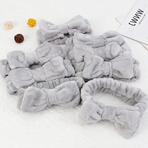 Casoty 8 Pcs Grey Spa Hair Bands for Women, Bow Fleece Headbands for Makeup, Shower, Yoga, and Skincare - color: Gray