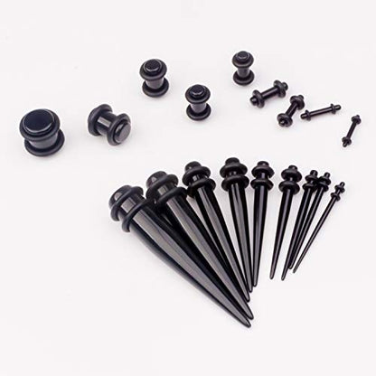 50 Pcs Ear Gauges Stretching Kit 14G-00G | Acrylic Tapers and Plugs Silicone Tunnels, Gauge Expanders Stretching Kit, Piercing Earring Jewelry for Men and Women - color: Black
