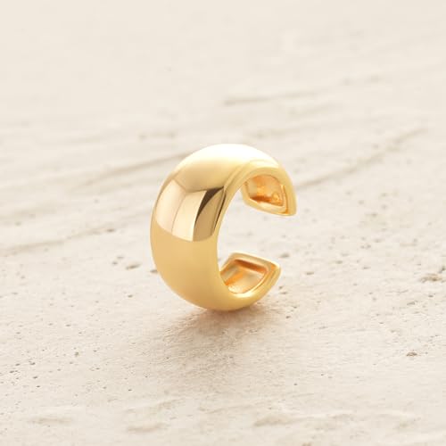 Women Ear Cuff Earring Gold Non Pierced Ear Cartilage Clip on Wrap Hoop 14K Gold Filled Tiny Boho Beach Simple Minimalist Delicate Handmade Hypoallergenic Jewelry Gift-Sold as Single/Pair - style: Dome Band