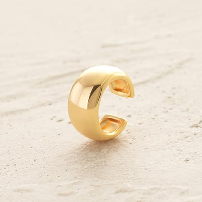 Women Ear Cuff Earring Gold Non Pierced Ear Cartilage Clip on Wrap Hoop 14K Gold Filled Tiny Boho Beach Simple Minimalist Delicate Handmade Hypoallergenic Jewelry Gift-Sold as Single/Pair - style: Dome Band