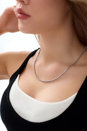 FOSIR Mens Chain Necklaces, Stainless Steel Rolo Chain Necklace for Men and Women, Silver Tone Box Chains for Men, Wide 2/3/4/5mm - size: 24.0 Inch long, style: 4mm-stainless steel