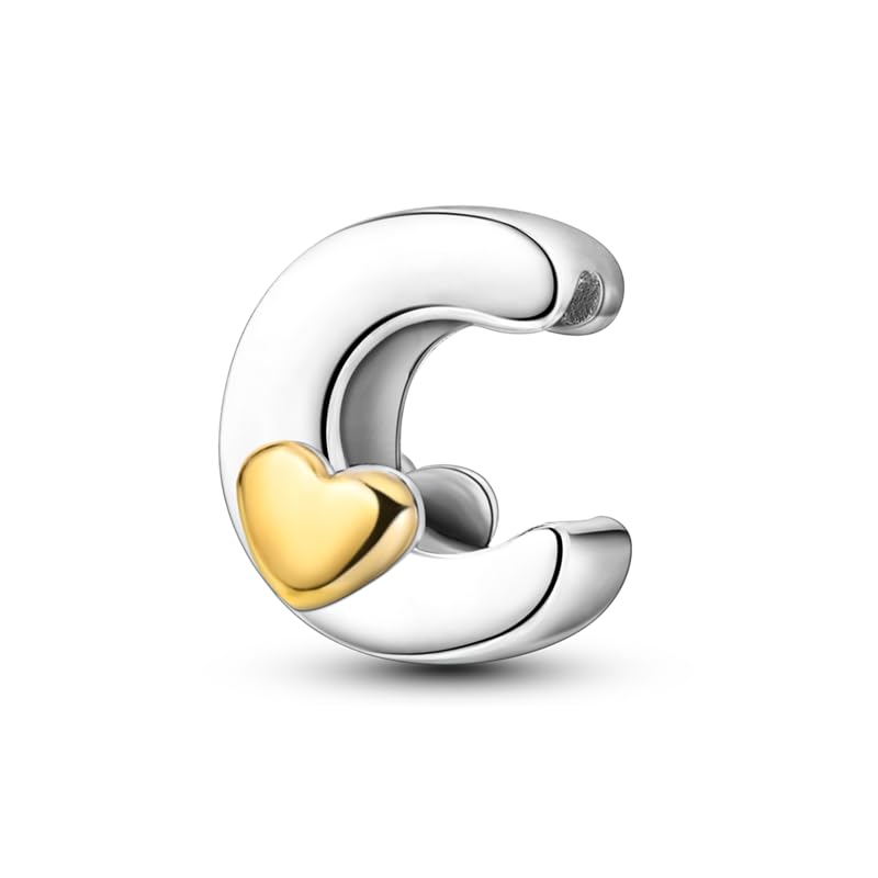 Women 925 Sterling Silver Charms A-Z Heart Letters Beads Pendant for Bracelets Women Fit Pandora Bracelets Hypoallergenic Beads - color: C