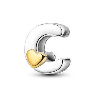 Women 925 Sterling Silver Charms A-Z Heart Letters Beads Pendant for Bracelets Women Fit Pandora Bracelets Hypoallergenic Beads - color: C