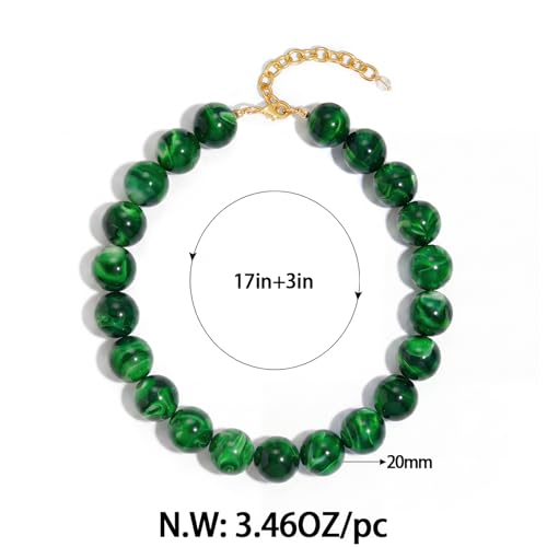 Chunky Beaded Choker Necklace for Women Boho Statement Necklace with Large Pearl Blue Brown Tone Resin Beads Summer Beach Jewelry Gifts - color: Emerald Green