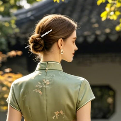 Metal Silver Bamboo Hair Stick with Jade, Unique New Chinese Jade Hair Pin for Women, Elegant Sword Accessory for Buns, Updos & Hanfu Cheongsam Styling