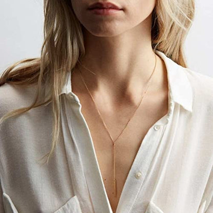 itianxi Gold Tiny Y Shaped Dainty Necklace 18K Gold Plated Cute Bar Vertical Lariat Necklace for Women - color: lariat